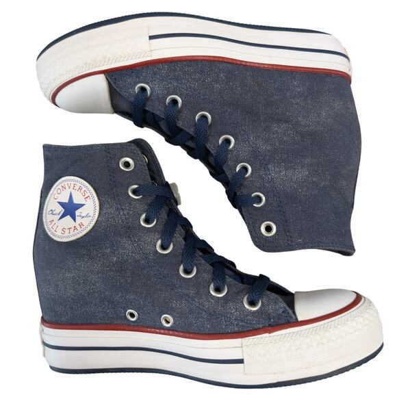 Converse 2014 Platform Plus Hidden Wedge Blue Sparkle High Top Sneaker 7 RARE - Picture 10 of 10